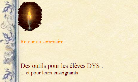 En-tête site avec inscription "Des outils pour les Dys"