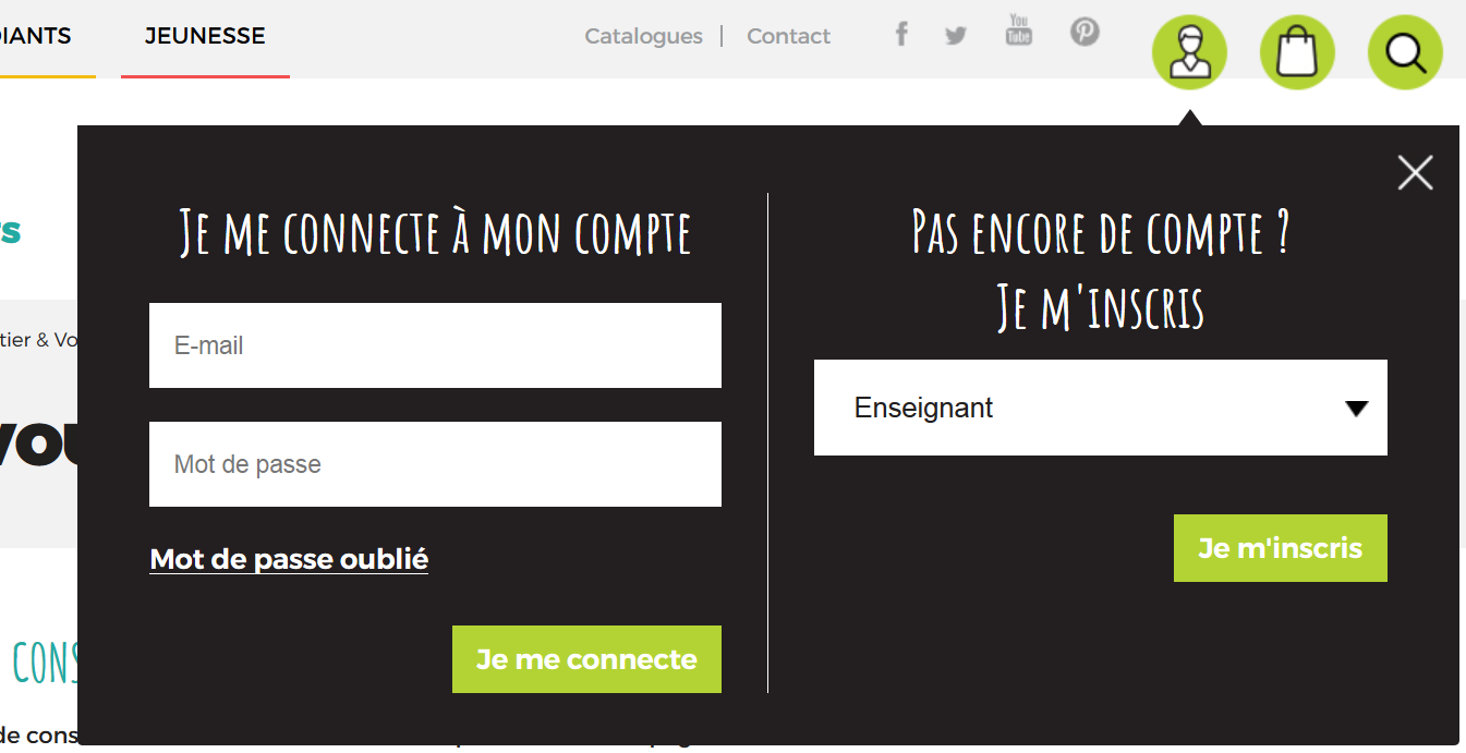 Encadré connexion ou inscription