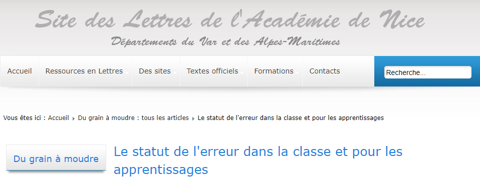 En-tête article le statut de l'erreur dans la classe et pour les apprentissages
